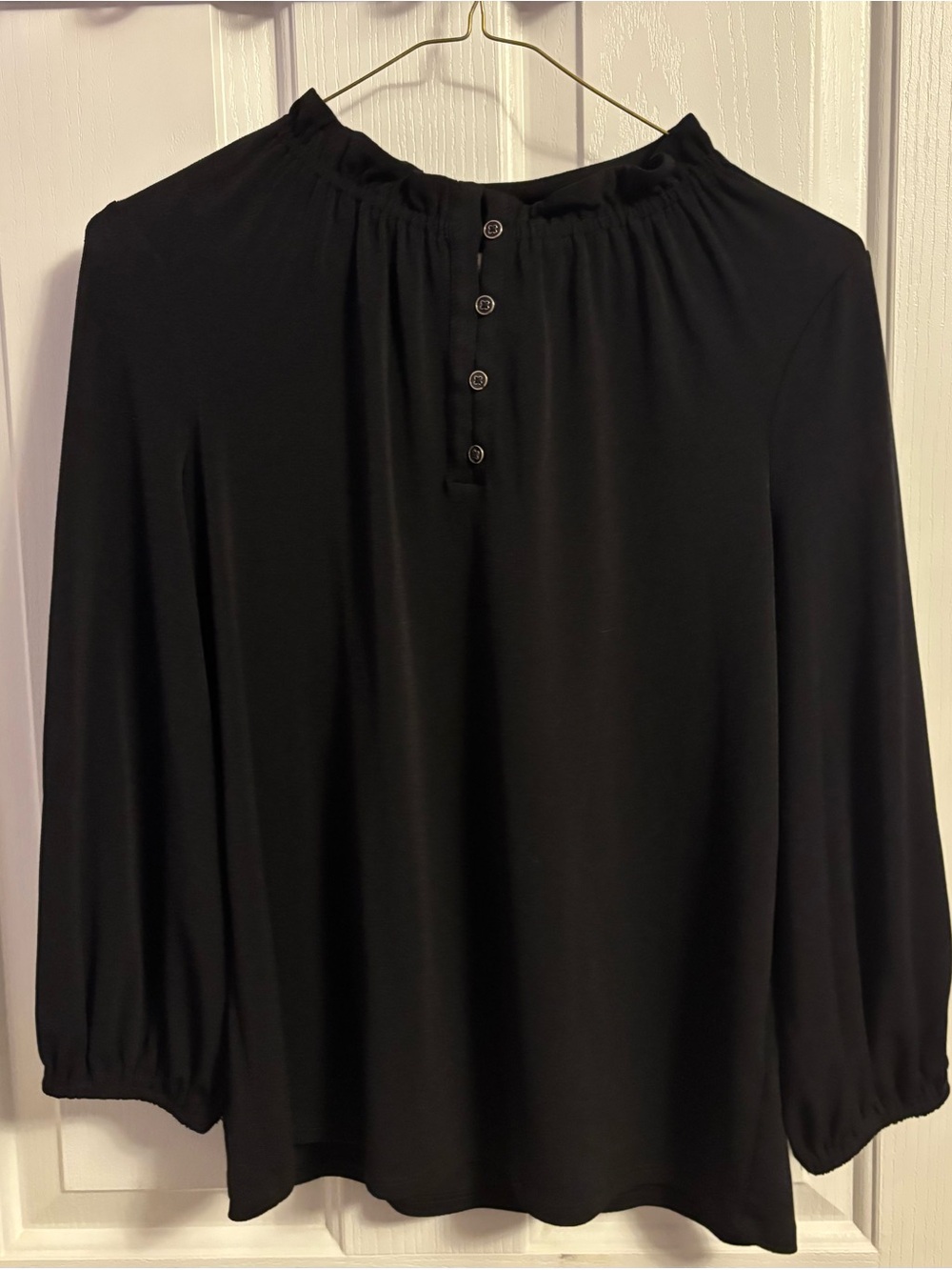 Adrianna Papell Black Long-Sleeve Henley Blouse